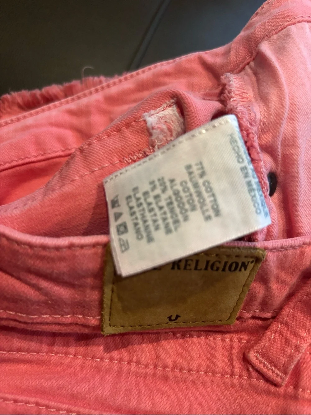 True Religion Coral Pink Girls Denim Cutoff Shorts size 16 or women’s 27